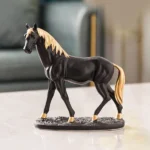 Majestic Noir Resin Horse with Golden Mane