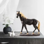 Majestic Noir Resin Horse with Golden Mane - Image 2