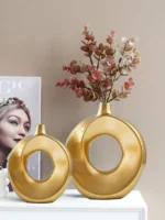 3 Pcs Golden Colour Flower Vase Set for Home Decoration - Image 2