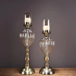 Metal Brass Tall Candle Stand Pair - Image 2