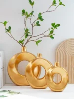 3 Pcs Golden Colour Flower Vase Set for Home Decoration - Image 3