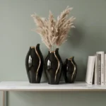 Gold Wave Black Ceramic Vase Set - Image 3
