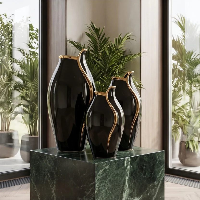 Ye_meri_product_hai_tou_202606280051_3_zxcxczxczxzxx Gold Wave Black Ceramic Vase Set - Image 1