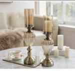 Metal Brass Tall Candle Stand Pair