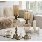 Metal Brass Tall Candle Stand Pair