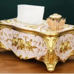 Antique Pvc Tissue Napkin & Toothpick Holder White and Gold