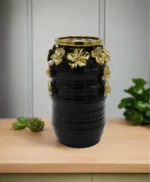 Imported Black Ceramic Vase Embossed Golden Flower
