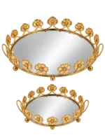 Luxury Gold Floral Decorative Mirror Tray Set – 2-Piece Vanity & Home Décor Trays - Image 2
