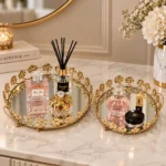 Luxury Gold Floral Decorative Mirror Tray Set – 2-Piece Vanity & Home Décor Trays