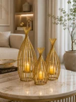 Nordic Golden Metal Candle Stand Holder for Home Decor