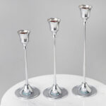 Set of 3 Silver Chrome Metal Taper Candle