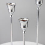 Set of 3 Silver Chrome Metal Taper Candle - Image 2
