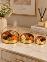 Luxury Golden Decorative Serving Tray Set with Handles – Elegant Tabletop & Home Décor