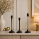 Modern Matte Black Metal Taper Candle Holder Set – Minimalist Decorative Candle Stand (Set of 3)