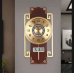 Luxury analog and digital wall clock with golden dial and temperature display