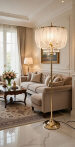 Vintage Charm Feather Crystal Floor Lamp