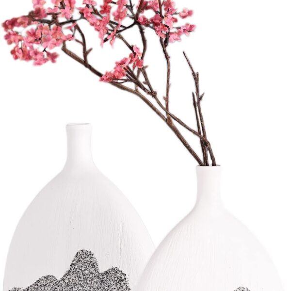 Nordic white ceramic vase set of 2 with abstract mountain texture design