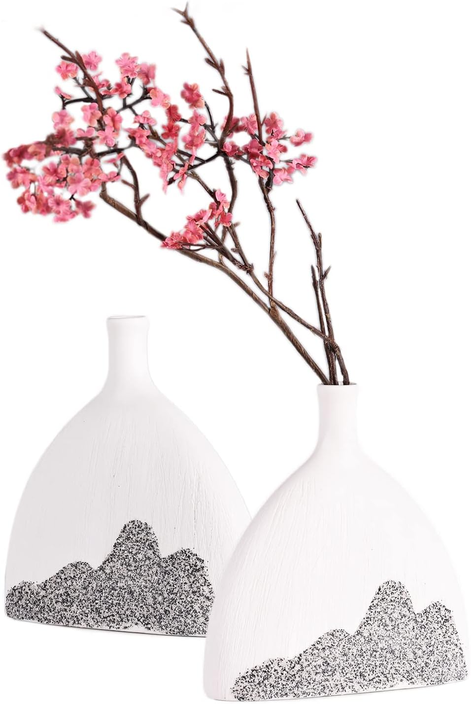61Zv8hstO-L._AC_SL1500_ Nordic white ceramic vase set of 2 with abstract mountain texture design