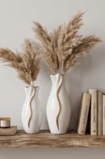 Gold Wave high-gloss white ceramic vases Set - Image 3