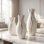 Gold Wave high-gloss white ceramic vases Set