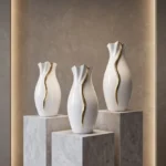 Gold Wave high-gloss white ceramic vases Set - Image 2