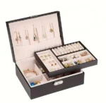 2 Layer Leather Jewellery organizer Box with Lock - Image 3