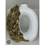 Elegant Ceramic Vase with Golden Leaf