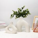 White Ceramic Vases - Round Matte Donut Design for Pampas Grass and Flowers (Set of 2) - Image 5