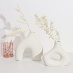 White Ceramic Vases - Round Matte Donut Design for Pampas Grass and Flowers (Set of 2) - Image 4