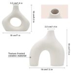 White Ceramic Vases - Round Matte Donut Design for Pampas Grass and Flowers (Set of 2) - Image 2