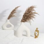 White Ceramic Vases - Round Matte Donut Design for Pampas Grass and Flowers (Set of 2) - Image 3