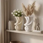 Next beige and white pleated ceramic vase