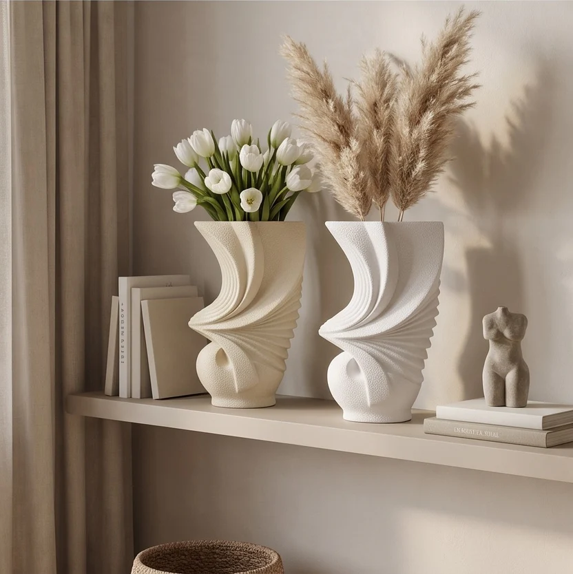 Ye_meri_product_hai_tou_202606280124dsdfsdfssd Next beige and white pleated ceramic vase - Image 1