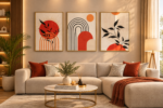 Set Of 3 Abstract Art Orange Theme