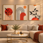 Set Of 3 Abstract Art Orange Theme