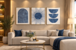 Set Of 3 Abstract Art Blue Design