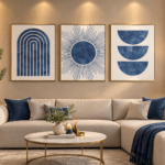Set Of 3 Abstract Art Blue Design