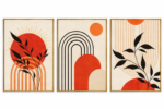 Set Of 3 Abstract Art Orange Theme - Image 2