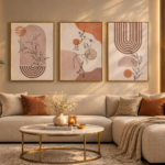 Set Of 3 Modern Abstract Art Beige Design